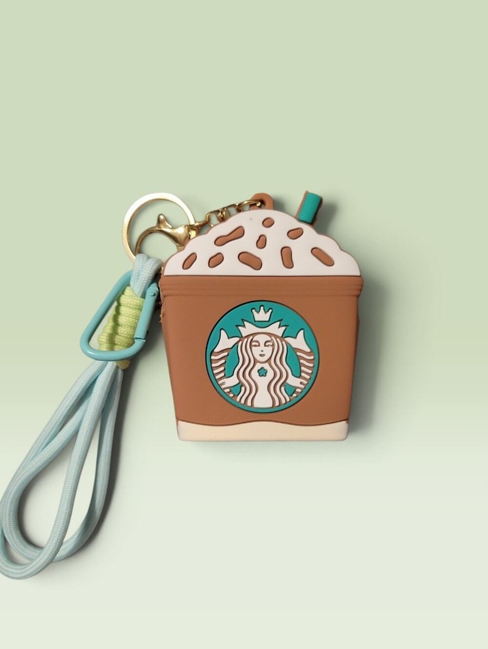 Starbucks Brown & Teal Silicone Frappuccino Keychain & Coin Purse Wristlet